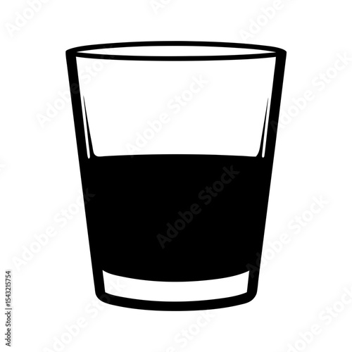 Minimalist Black and White Illustration of a Glass Half Full of Dark Liquid