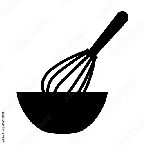Black silhouette of a whisk in a bowl, preparing food, cooking tools