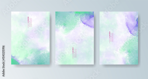 Set of cards with bright colorful vector watercolor background. Design for your date, postcard, banner.