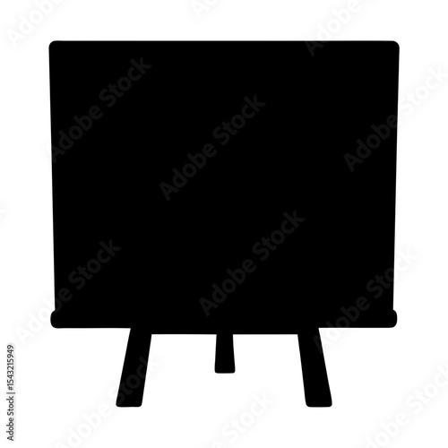 A black silhouette of a whiteboard with three legs on a white backdrop