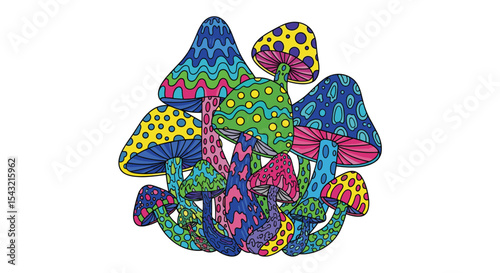 Psychedelic Mushroom Garden Illustration Colorful and Trippy Art For Dreamers and Nature Lovers