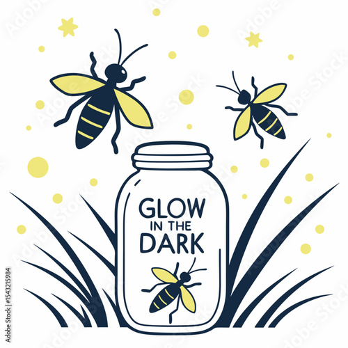 Firefly jar glow in the dark summer night nature illustration