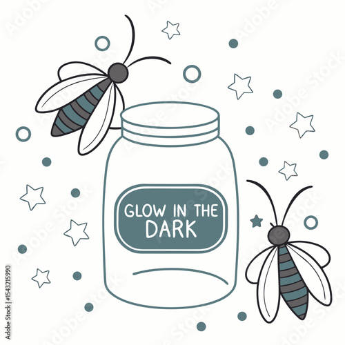 Cute firefly illustration glow in the dark jar stars