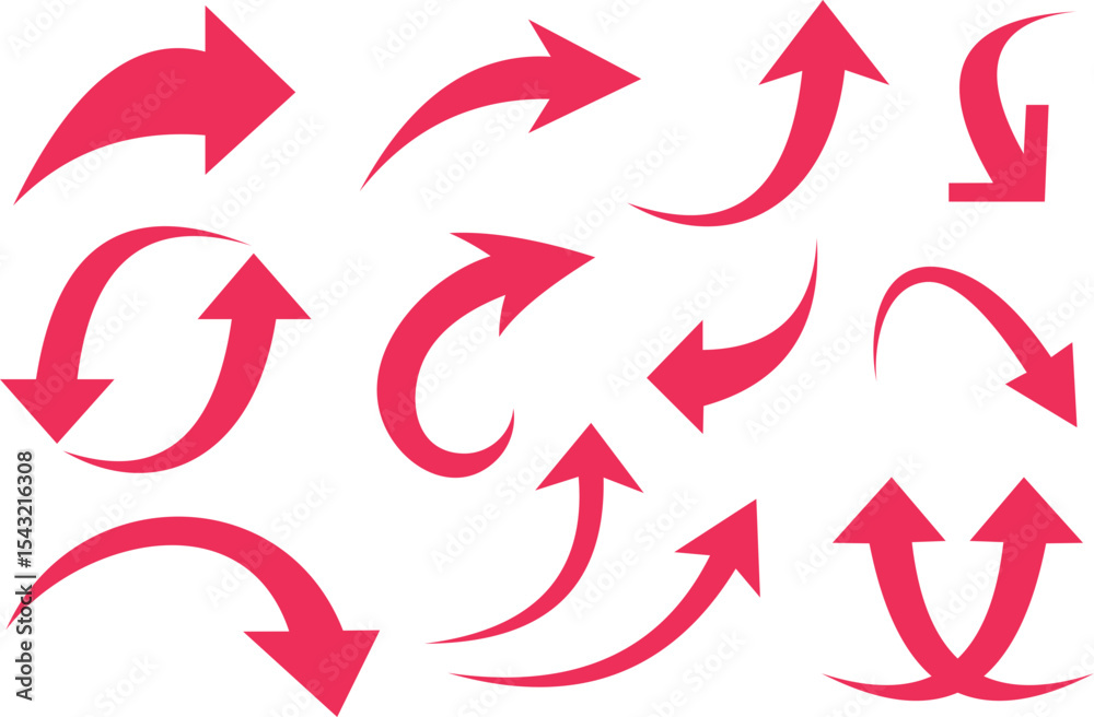 Collection of Pink Curvy Arrows, Design Elements Collection of Pink Curvy Arrows, Design Elements
