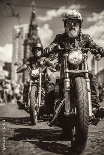 Bikers cruising through city streets showcasing motorcycle subculture and camaraderie in the USA