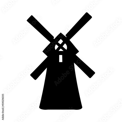 Monochrome icon style depiction of a rural windmill with simple lines