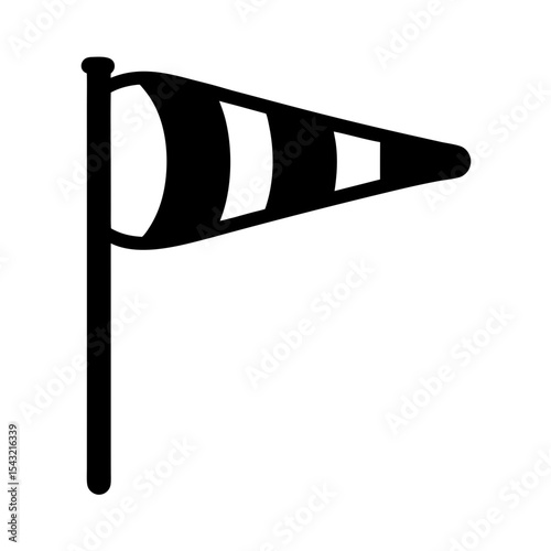 A simple black windsock illustration on white background, displaying wind direction