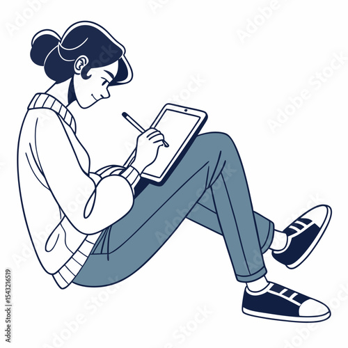 Young woman using digital tablet stylus drawing design