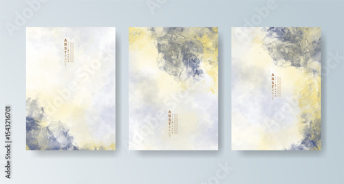 Set of cards with bright colorful vector watercolor background. Design for your date, postcard, banner.