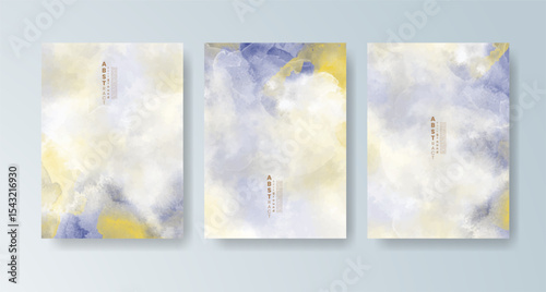 Set of cards with bright colorful vector watercolor background. Design for your date, postcard, banner.