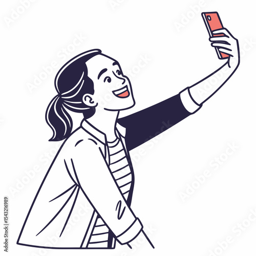 Happy woman taking selfie with smartphone smiling excited