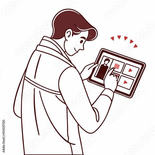 Man using tablet browsing media content online videos images