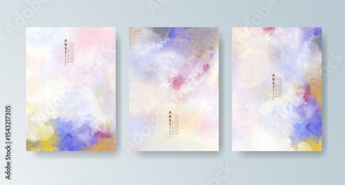 Set of cards with bright colorful vector watercolor background. Design for your date, postcard, banner.