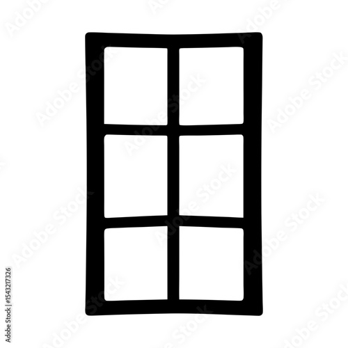 Stylized six paned window outline in black on a white background