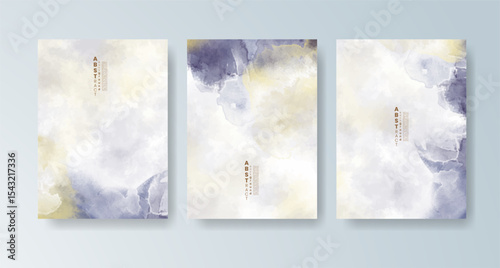 Set of cards with bright colorful vector watercolor background. Design for your date, postcard, banner.