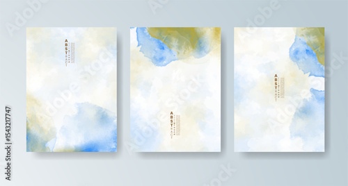Set of cards with bright colorful vector watercolor background. Design for your date, postcard, banner.