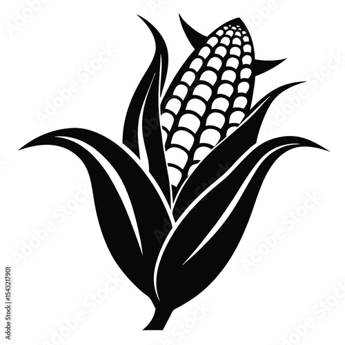 Black and White Vector Silhouette of an Ear of Corn