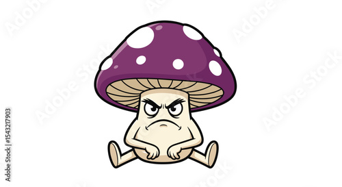 The Animated Mushroom Creature with an Angry Expression and Purple Speckled Cap Description