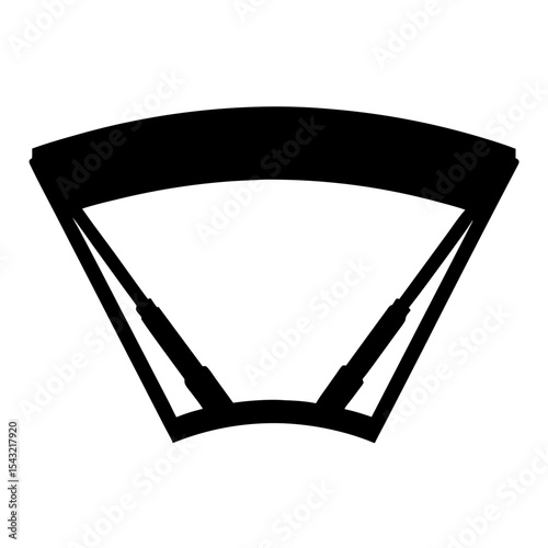 Simplified monochromatic silhouette of a paragliding canopy and its harness