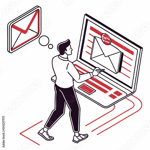 Man using laptop checking email notification online communication