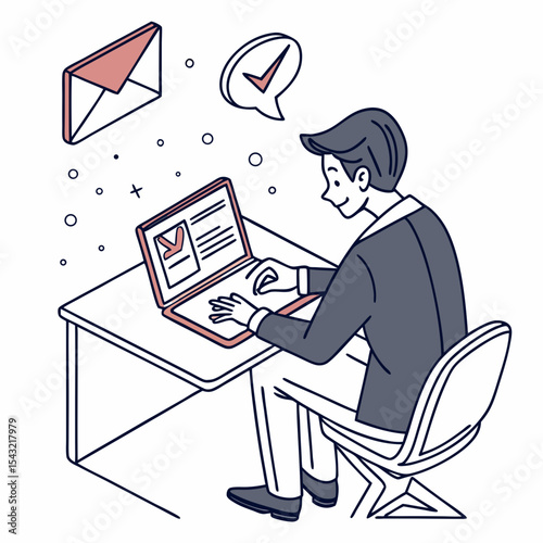 Businessman working on laptop email check approved