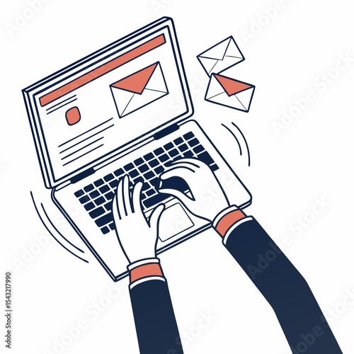 Person typing email on laptop computer with incoming messages
