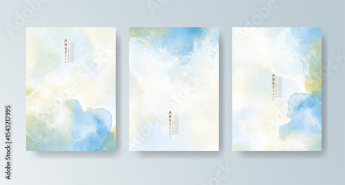 Set of cards with bright colorful vector watercolor background. Design for your date, postcard, banner.