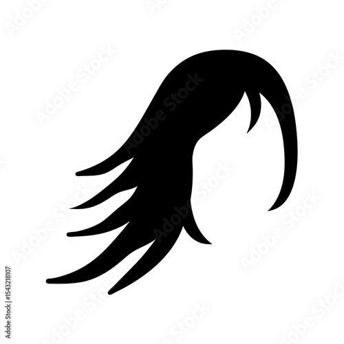 Stylized black hair silhouette with flowing strands isolated on white background