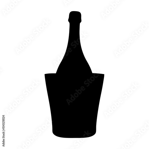 Elegant black silhouette of a champagne bottle chilling in a wine cooler
