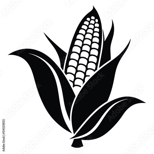Black and White Vector Silhouette of Corn Ear of corn