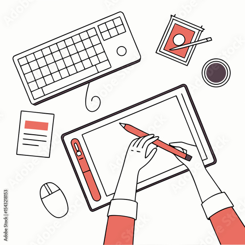 Graphic designer workspace top view illustration clean cutout