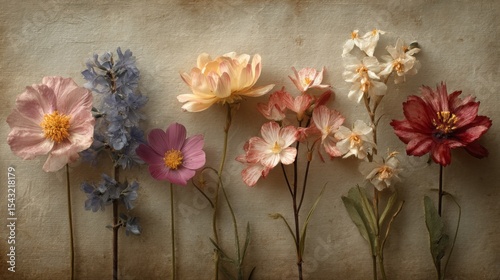 Pastel Flower Arrangement on Textured Paper Background