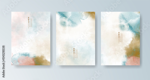 Set of cards with bright colorful vector watercolor background. Design for your date, postcard, banner.