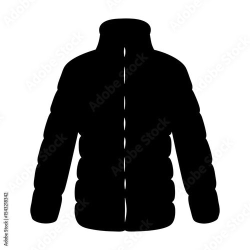Black Puffer Jacket Silhouette Illustration Against a White Background Design Style