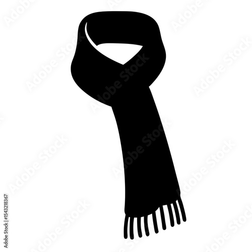 Black silhouette illustration of a winter scarf with fringes on a white background