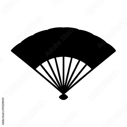 Elegant handheld fan silhouette, traditional symbol of Asian culture, fully deployed