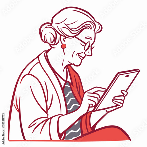 Happy senior woman using tablet technology digital device