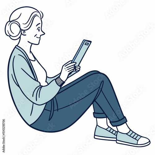 Senior woman sitting floor using smartphone happy relaxed