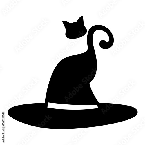 Halloween black cat shaped like a witch's hat on a white background