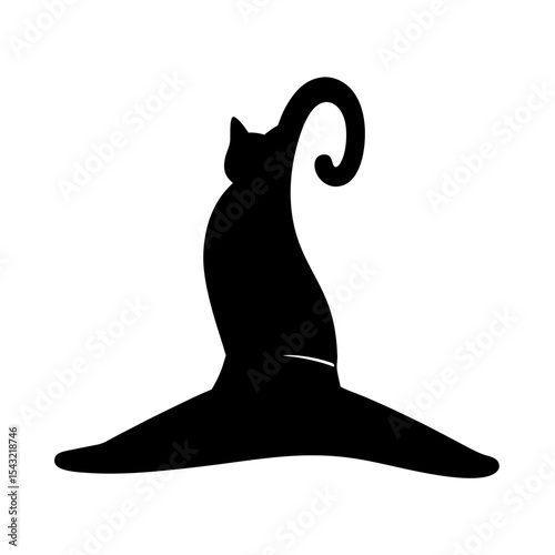 Mysterious black silhouette of a quirky witch hat with a cat detail