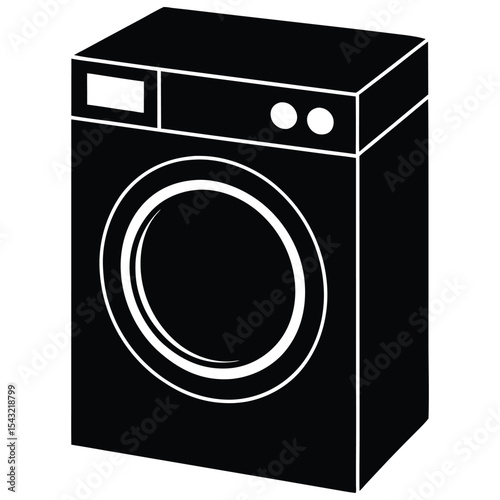 Black and white vector illustration of a modern washing machine for laundry and household tasks