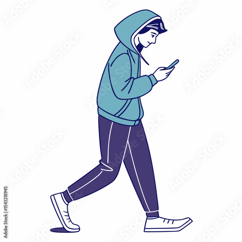 Young man walking using smartphone mobile phone
