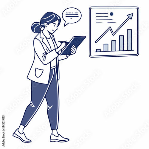 Businesswoman reviewing growth chart on tablet positive growth strategy planning