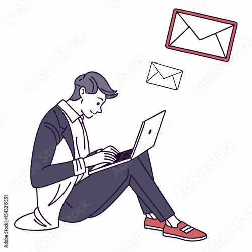 Man working on laptop computer email communication