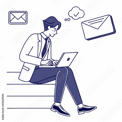 Businessman working on laptop checking emails online communication