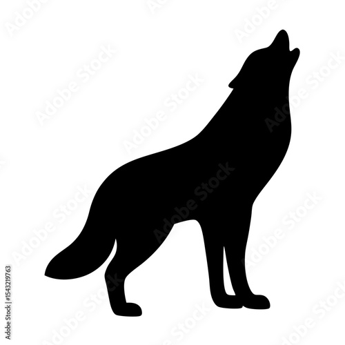 Black silhouette of a howling wolf against a white background illustration