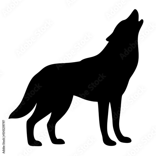 Silhouette of a Howling Wolf Against a Plain White Background Illustration