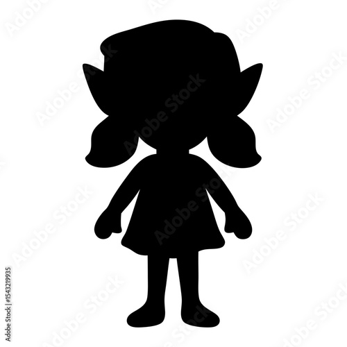 Silhouette of a whimsical cartoon girl with pointy ears and pigtails