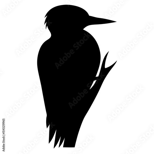 Silhouette of a woodpecker perched on a branch, isolated on white