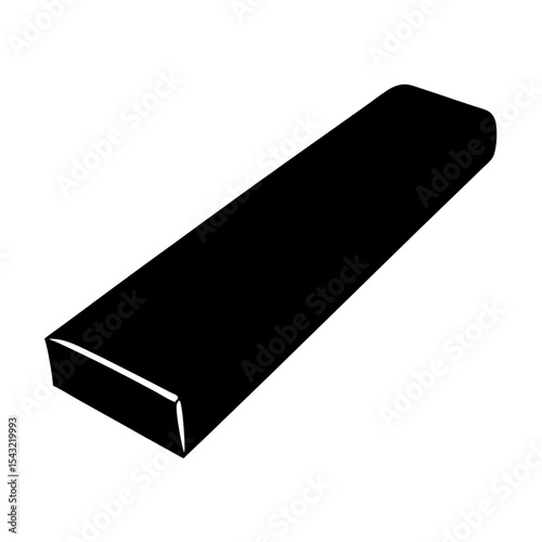 A solid black rectangle with rounded edges on one side in a design